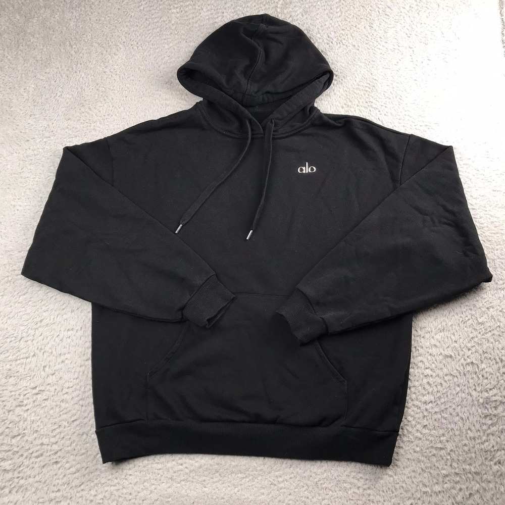 Alo Yoga Accolade Hoodie Women S Black Fleece Oversize Pullover Logo Sweatshirt